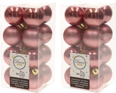 Decoris kleine kerstballen - 32x st - oudroze - 4 cm - kunststof - kerstversiering