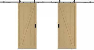 Vente-unique Zwevende dubbele schuifdeur in hout en MDF met opbouwsysteem - Licht naturel - 2 x H205 x L73 cm - BALERMA