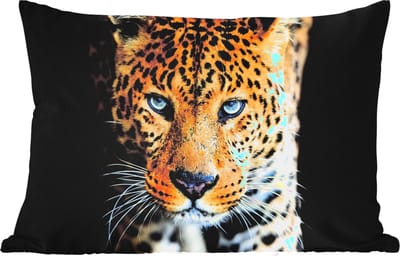 Buitenkussens - Tuin - Luipaard - Dieren - Portret - Wilde dieren - Zwart - 50x30 cm