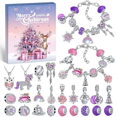 Dutchers® Luxe Sieraden Adventskalender 2025 - Bedelarm - 24 Vakken met 2 Armbanden & 22 Bedels – DIY Charm Armband -Kerstcadeau - Kerstpakket - Kerstdecoratie - 24 dagen aftellen
