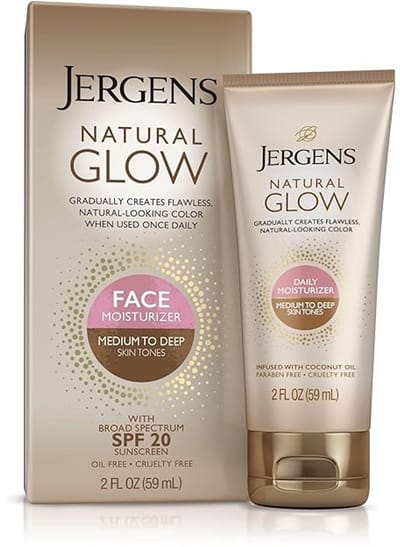 Jergens Natural Glow Self Tanner Face – SPF 20 – 2oz – Gezichtscrème met Zelfbruiner – Olievrij – Zonnebescherming UVA/UVB – Dagelijkse Glow
