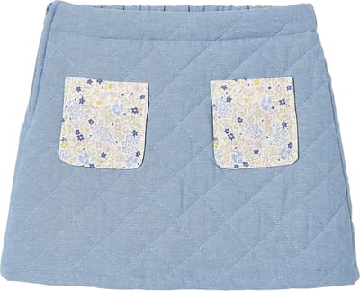 Vertbaudet Rok van gewatteerd denim voor meisjes met zakken en bloemenprint