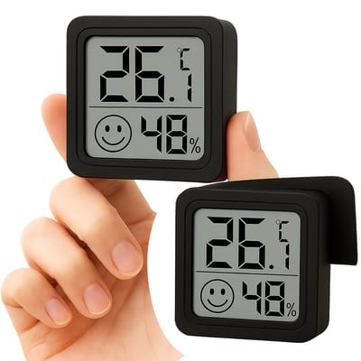 Digitale Kamerthermometer & Hygrometer – Zwart | Temperatuur- & Luchtvochtigheidsmeter | Compact LCD Display | Voor Woonruimte, Kantoor & Kas – 4,5 x 4,5 x 1 cm