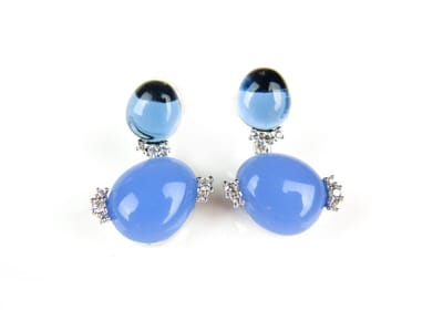 Oorringen Model Double Bubble zilveren oorringen oorbellen gezet met blauwe stenen en donkerdere blauwe stenen