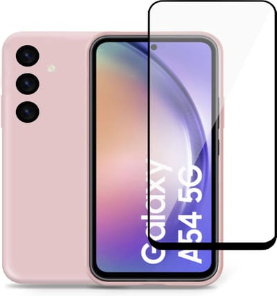 Hoesje geschikt voor Samsung A54 + Screenprotector – Full Screen Tempered Glass - Liquid Back Case Cover Rose