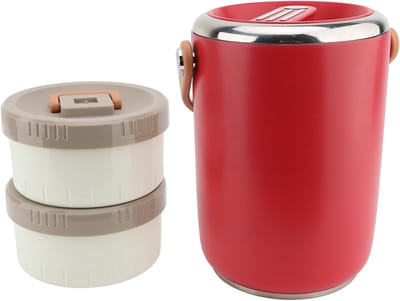 Geïsoleerde Lunchcontainer - Voedselwarmer Bak - Warme Maaltijden Dragen - Dubbele Vacuüm Isolatie - 2 Liter Inhoud - Rood