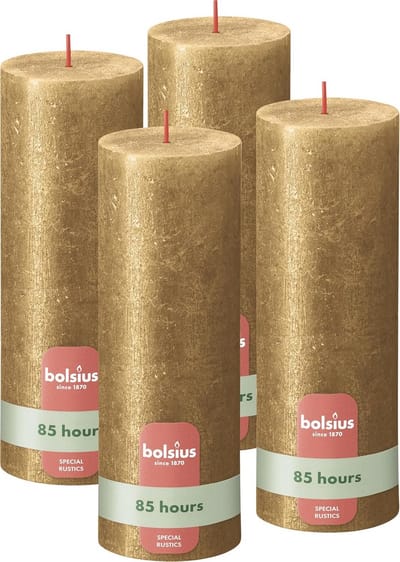 Rustieke stompkaarsen set van 4 - Goud metallic - Brandduur 85 uur - Ongeparfumeerd - Interieurdecoratie