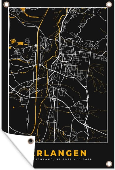 Muurdecoratie Stadskaart – Kaart – Erlangen – Gold – Duitsland – Plattegrond - 120x180 cm - Tuinposter - Tuindoek