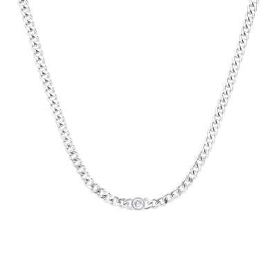 Lucardi Dames Stalen ketting gourmet met zirkonia - Ketting - Staal - Zilverkleurig - 47 cm