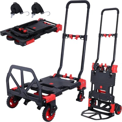 2-in-1 Opvouwbare Steekwagen 160 kg - Inklapbare Handkar met Intrekbare Handgreep en 4 Rubberen Wielen