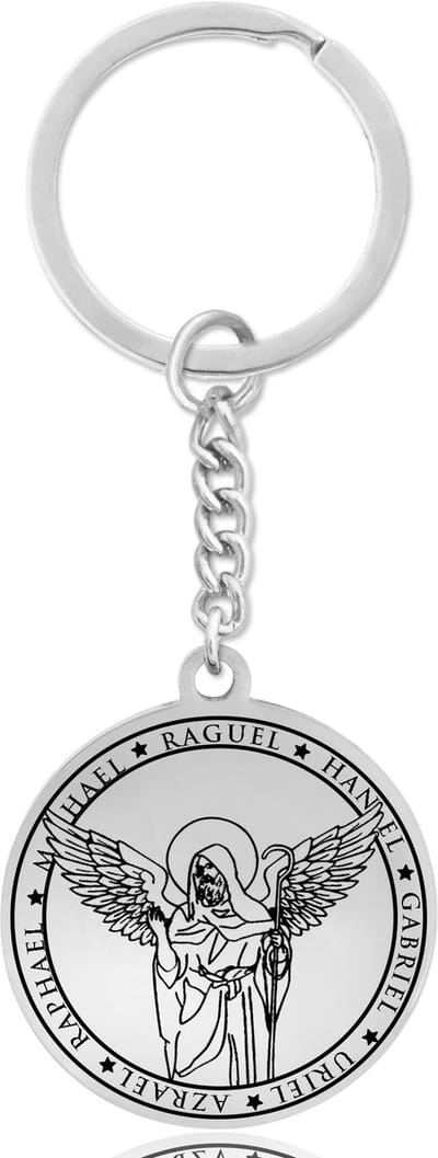 Beschermengel Raguël Sleutelhanger – Spiritueel Cadeau van Roestvrij Staal – Zilverkleurig – Pax Amare