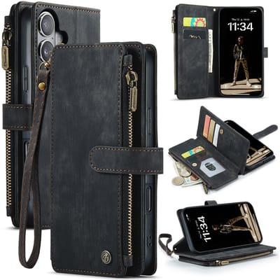 Caseme Geschikt voor iPhone 17 PU leren hoesje - portemonnee - Zwart