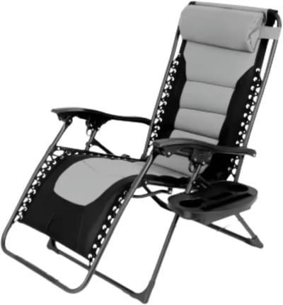 Gewatteerde Zero Gravity Lounge Chair - Tuinstoel - Ligbed - Voor Terras & Tuin - Opvouwbare Fauteuil met Verstelbare Hoofdsteun, Bekerhouder en Ondersteuning tot 160 kg - 1 stuk - Zwart