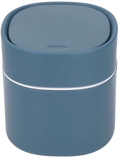 Luxe Mini Prullenbak met Pop-up Deksel - 1.5L Tafelafvalemmer - Blauw - Compact Afvalbakje voor Bureau, Aanrecht & Badkamer - 14x14cm - Geurdichte Tafelvuilnisbak van Kunststof