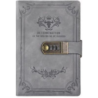 Carnet de mots de passe rétro avec cadenas, carnet de notes épais A5, papeterie pour étudiants, cadeaux pour filles et garçons A5 gris