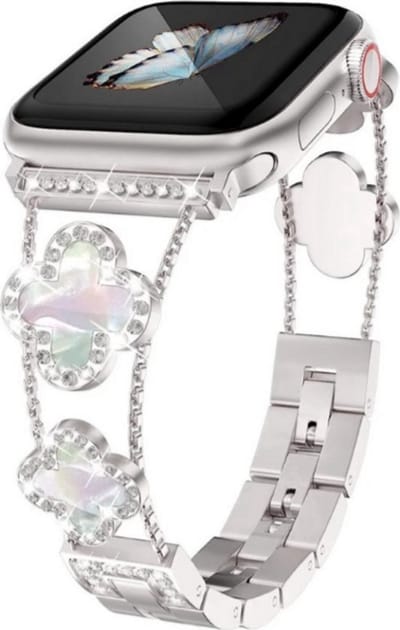 Diamant Armband en Metalen Riem voor Vrouwen | Geschikt voor Apple Watch Ultra2/41/40/38mm, Serie 8/7/SE/6/5/4/3 – Zilver