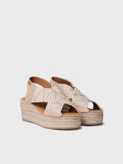 Dames espadrille met sleehak en veelkleurige elastische bandjes | MASAI