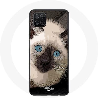 Samsung Galaxy A12 Hoesje Zwart-witte Siamese Kat met Blauwe Ogen