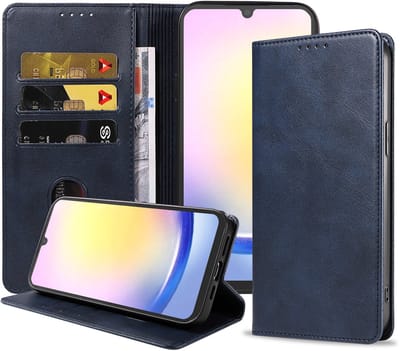 Smartphonica Telefoonhoesje Geschikt voor Samsung Galaxy A25 Kunstleer met Magnetische sluiting en Pasjeshouder Bookcase met Klepje - Blauw geschikt voor Samsung Galaxy A25