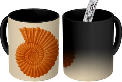 Magische Mok - Foto op Warmte Mokken - Koffiemok - Schelp - Oranje - Ribbels - Magic Mok - Beker - 350 ML - Theemok