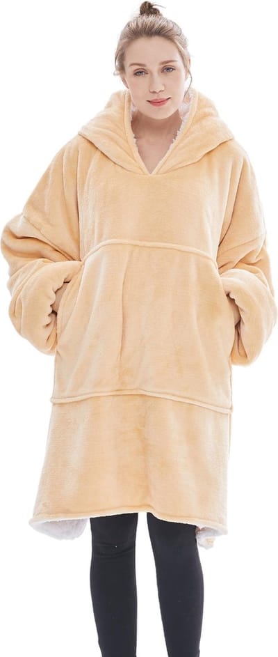 JAXY - Hoodie Deken - Snuggle Hoodie - Fleece Deken Met Mouwen - Snuggle - Cuddle Hoodie - 1450 Gram - Beige