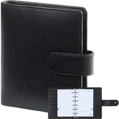 1311-Kz hervulbare Pocket Planner Organizer Zwart leer 1 week per 2 paginas 2026-2027-2028