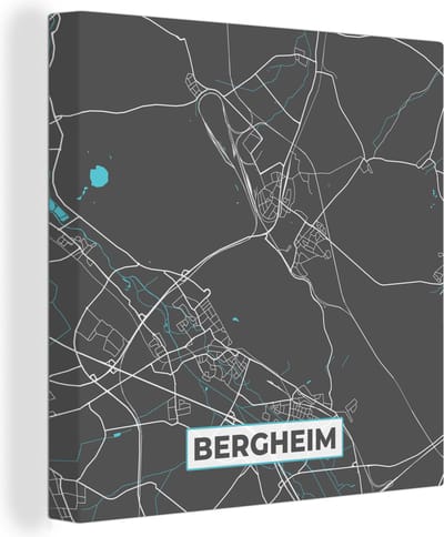 Canvas Schilderij Stadskaart – Plattegrond – Duitsland – Blauw – Bergheim – Kaart - 20x20 cm - Wanddecoratie