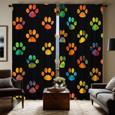 2 Stuks HD Digitaal Zwarte Kleur Dierenpootafdruk Gordijnen Woondecoratie Stijl Decoreren Woonkamer Slaapkamer Gordijnen met Ringen W52H63inchW132H160cm orange