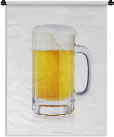 Wandkleed Bier - Pul bier op een witte achtergrond Wandkleed katoen 90x120 cm - Wandtapijt met foto