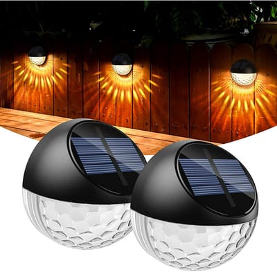 Set van 2 LED-wandlampen op zonne-energie, IP65 waterdicht voor gebruik buitenshuis, warm wit licht - geschikt voor terrassen en tuinen.