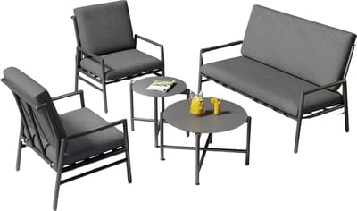 4-zits buiten Bankstel - Tuinmeubelset - Tuinbank - Voor Tuin of Terras - Met 2 Koffietafels & Verwijderbare Kussens - Gegalvaniseerd Staal - Grijs