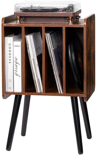 Platenspelerstandaard met Vinyl Platenopbergkast – Houten Draaitafelmeubel met Displayplank en Opbergvakken – Vintage Bruin – Geschikt voor Slaapkamer en Woonkamer – 42 × 34,4 × 66,7 cm