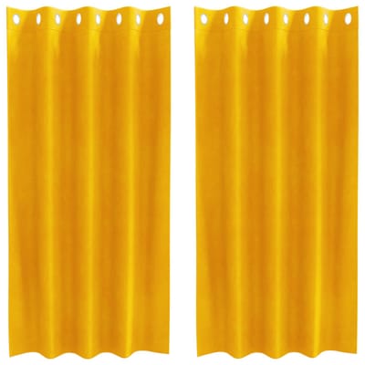 vidaXL - Zwarte - Blokkeer - Gordijnen - met - Ringetjes - 2 - stuks - Mosterdgeel - Velours