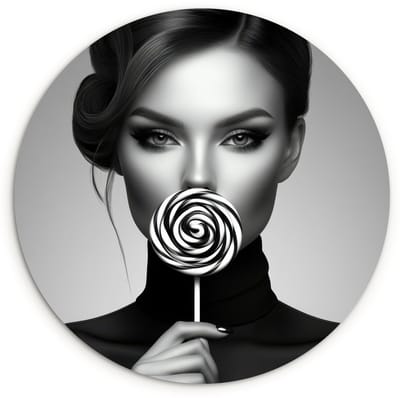WallCircle® Wandcirkel 120x120 cm - Muurcirkel Vrouw - Lolly - Zwart - Muurdecoratie woonkamer - Wanddecoratie slaapkamer - Kamer decoratie accessoires - Ronde schilderijen XXL