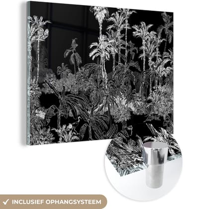 MuchoWow® Glasschilderij 120x90 cm - Schilderij acrylglas - Palm - Jungle - Tropical - Foto op glas - Schilderijen
