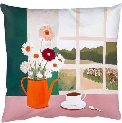 Sierkussens - Kussentjes Woonkamer - 50x50 cm - Bloemen - Koffie - Raam
