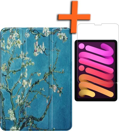 Hoesje - Geschikt voor Apple iPad Mini 6 (2021) - 8.3 inch - 6e Generatie - Met Screenprotector - Trifold Bookcase - Hard Cover - Hardcover Book Case - Tablet Hoes - Bloesem