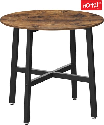Hoppa! Ronde Eettafel / Keukentafel - Bruin / Zwart - Hout / Staal - 80 x 75 cm