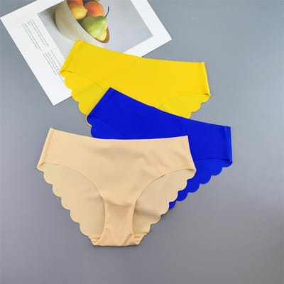 3 pièces/ensemble Culotte sans couture en soie glacée à volants pour femmes grande taille culottes fines taille basse rehausse-fesses sous-vêtements féminins L&3pcs