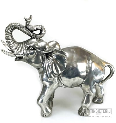 Grote Tinnen Olifant Beeld – Uniek Handgemaakt Miniatuur – Luxe Dierendecoratie – Exclusief Cadeau & Verzameling