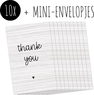 10x Minikaartjes + Mini-envelopjes | THANK YOU | kleine kaartjes met kraft enveloppen | bedankt