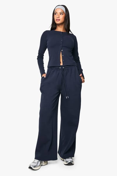 boohoo Dames Trainingspak met lange mouwen en doorlopende ribknoop | Marineblauw | Maat: XS