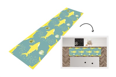 Keukenloper - Loper keuken - Haai - Cartoon - Geel - Patronen - Tiener - 200x50 cm - Keukenloper vinyl