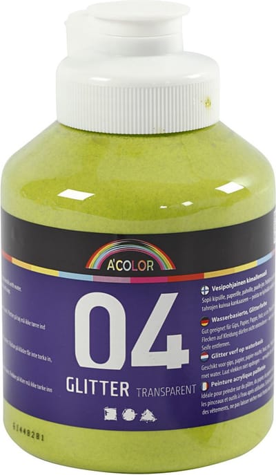 Acrylverf met glitters, lime groen, 500 ml/ 1 fles