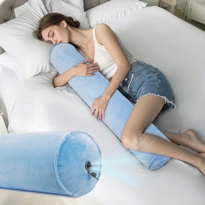 Opblaasbaar Lichaamskussen - Comfort Kussen - Zijslapen Ondersteuning - Zelfopblaasbaar Ventiel - 120 x 20 cm - Blauw