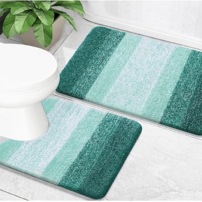 Set van 2 ombrekleurige badmatten - Zachte en absorberende microvezel badmat en U-vormige toiletmat - Antislip - Machinewasbaar en droogbaar - Pluche en donzige badmat - 50x80cm + 50x60cm (U-vormige mat)