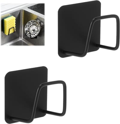 Set van 2 Sponshouders voor de Keuken, Zonder Boren, Zwart, Ruimtebesparend, Organiser voor Keuken en Badkamer, Ideaal voor Spons en Doekjes