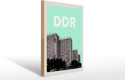 Holzschild Reise 30x40cm DDR Zeit Hochhäuser Plattenbau