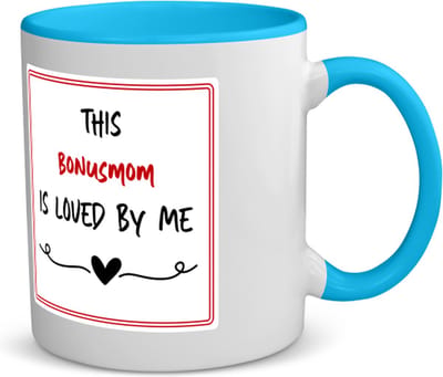 Akyol - this bonusmom is loved by me koffiemok - theemok - blauw - Mama - iemand die houdt van zijn bonusmoeder - moeder cadeautjes - moederdag - verjaardag - geschenk - kado - 350 ML inhoud