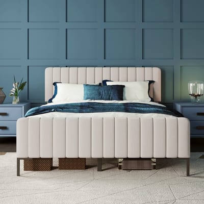 VVBV Gestoffeerd Bed 160x200 cm - Lattenbodem, Verstelbaar Hoofdbord, Voor Slaapkamer/Gastenkamer - Linnen Grijs/Beige